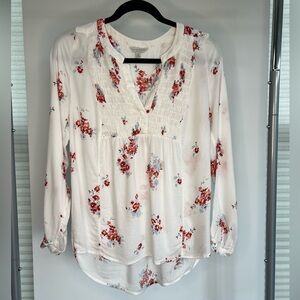 Lucky Brand Open Neck Floral Printed Peasant Top size S